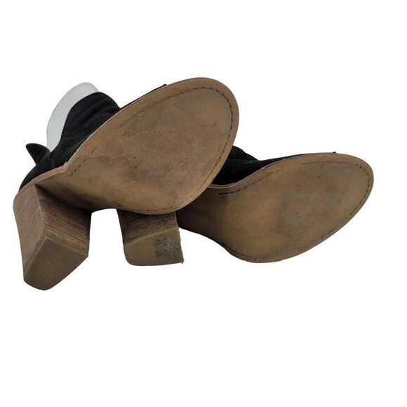Vince Camuto Ankle Booties 6.5 Black Leather‎ Suede Stacked Block Heel Peep Toe - Picture 8 of 11